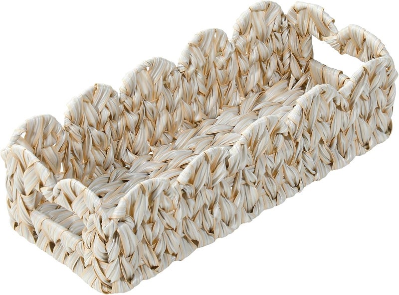 Coeusy Scalloped Toilet Paper Storage Basket,Boho Small Bathroom Basket,Wicker Decor Baskets for Bathroom,Bedroom,Living Room,Coastal Bathroom Decor Accessories - Image 1